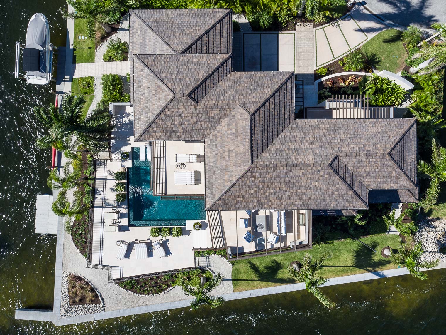 Aerial Custom Waterfront Home - Mark Borosch Photography - Longboat Key, FL